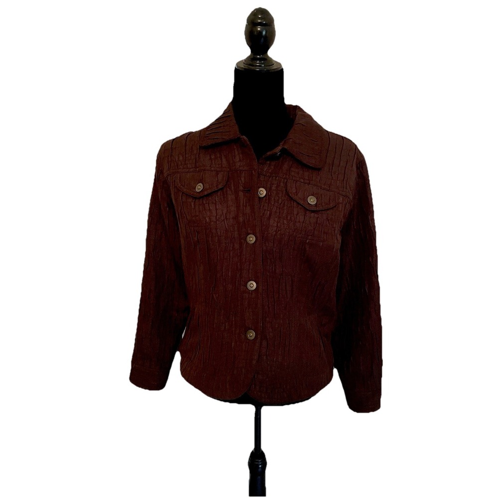 Ruby rd blazer Brown Shimmer 14 Petite‎ Collared Jacket Buttons Long Sleeve